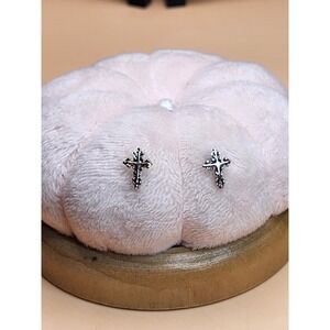Vtg Ornate NO THAILAND Signed CROSS 925 Sterling Silver Stud Earrings FREE $HIP!